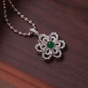 White Gold Diamond & Emerald Flower Necklace