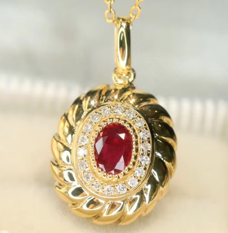 Vintage Palace Ruby & Diamond Pendant Necklace