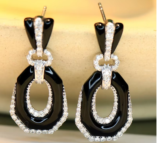 Stunning Onyx & Diamond Earrings