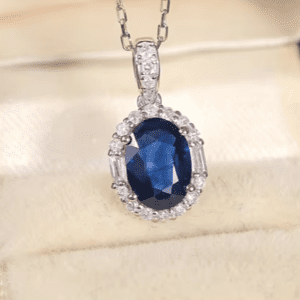 Exquisite Blue Sapphire & Diamond Pendant Necklace