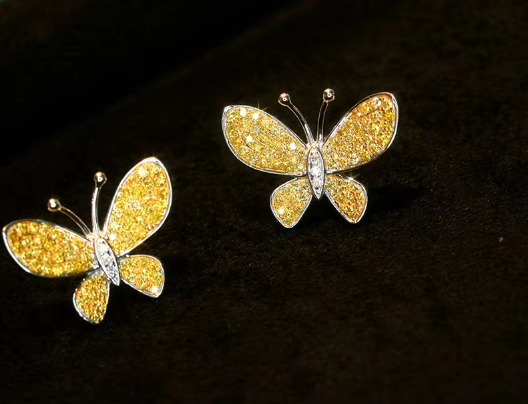 Charming Yellow Diamond Butterfly Earrings