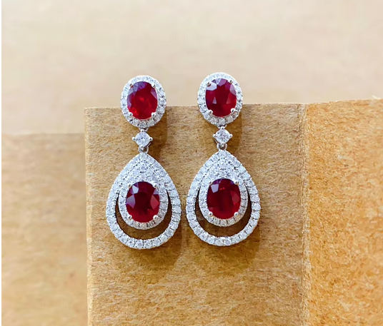 Chic Ruby & Diamond Drop Earrings