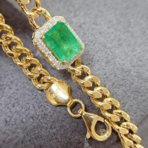 Yellow Gold Emerald & Diamond Cuban Bracelet