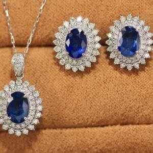 Classic 18K White Gold Sapphire and Diamond Set