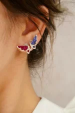 Elegant Butterfly Sapphire and Diamond Earrings - Image 4