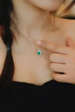 White Gold Emerald & Diamond Necklace - Image 4