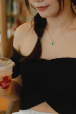 White Gold Emerald & Diamond Necklace - Image 5