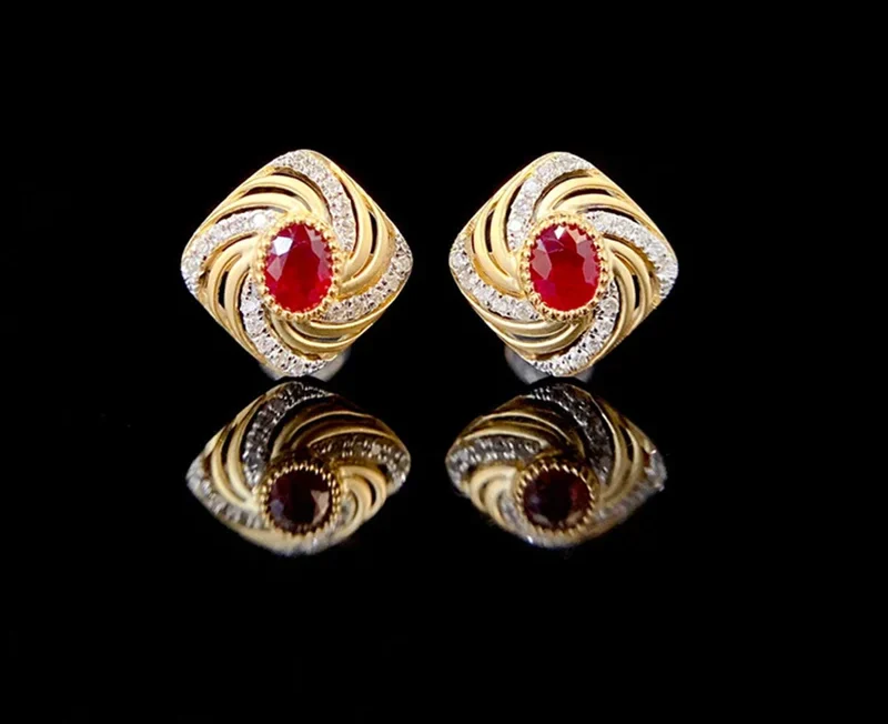 Vintage Ruby and Diamond Earrings