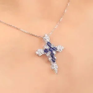 Vintage Cross Sapphire & Diamond Necklace