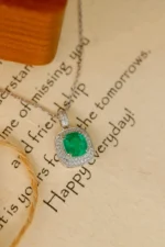 White Gold Emerald & Diamond Necklace - Image 3