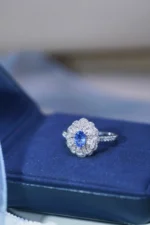 Flower Design Sapphire Diamond Ring - Image 3