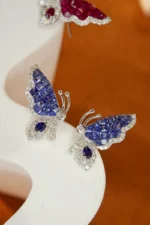 Elegant Butterfly Sapphire and Diamond Earrings - Image 2