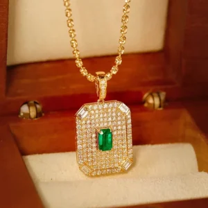 Luxury Yellow Gold Emerald & Diamond Necklace