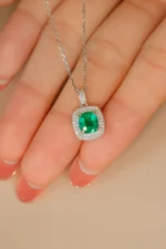 White Gold Emerald & Diamond Necklace - Image 2