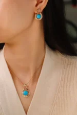 Elegant Yellow Gold Turquoise Jewelry Set - Image 4