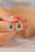 Water Drop Emerald Diamond Necklace Set - Image 2