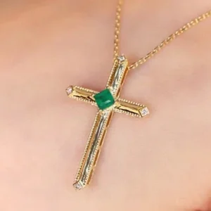 Elegant Emerald Cross Necklace