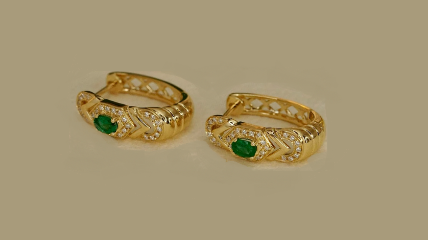 Vintage French Emerald Hoop Earrings