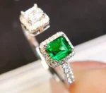 White Gold Diamond and Emerald Engagement Ring