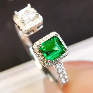 White Gold Diamond and Emerald Engagement Ring