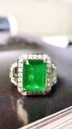 Radiant White Gold Emerald and Diamond Ring - Image 3