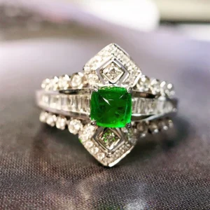 Elegant White Gold Emerald and Diamond Ring