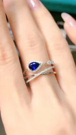 White Gold Sapphire and Diamond Ring - Image 6