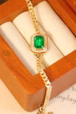 Yellow Gold Cuban Chain Emerald Bracelet