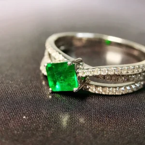 White Gold Emerald and Diamond Engagement Ring