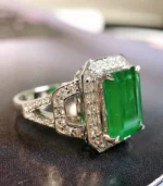 Radiant White Gold Emerald and Diamond Ring
