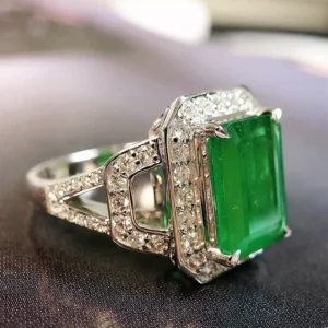 Radiant White Gold Emerald and Diamond Ring