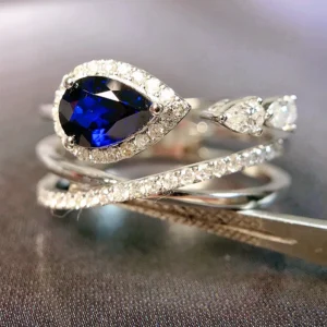 White Gold Sapphire and Diamond Ring