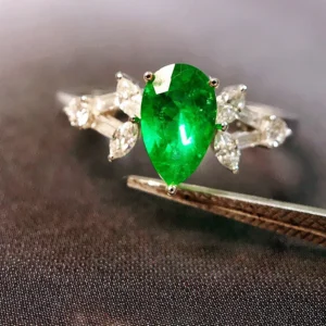 White Gold Emerald and Diamond Engagement Ring