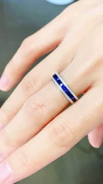 White Gold Sapphire and Diamond Engagement Ring - Image 4