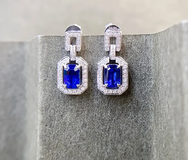 Elegant White Gold Sapphire and Diamond Earrings