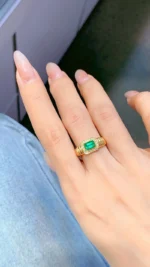 Yellow Gold Vintage Emerald and Diamond Ring - Image 5