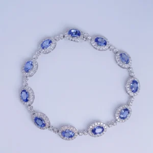 White Gold Sapphire and Diamond Oval Bracelet