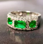 White Gold Emerald and Diamond Engagement Ring