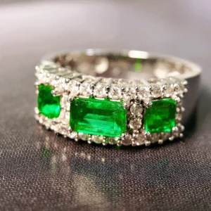 White Gold Emerald and Diamond Engagement Ring