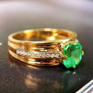 Yellow Gold Emerald and Diamond Engagement Ring