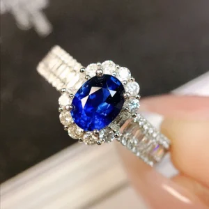 White Gold Flower Design Sapphire and Diamond Ring