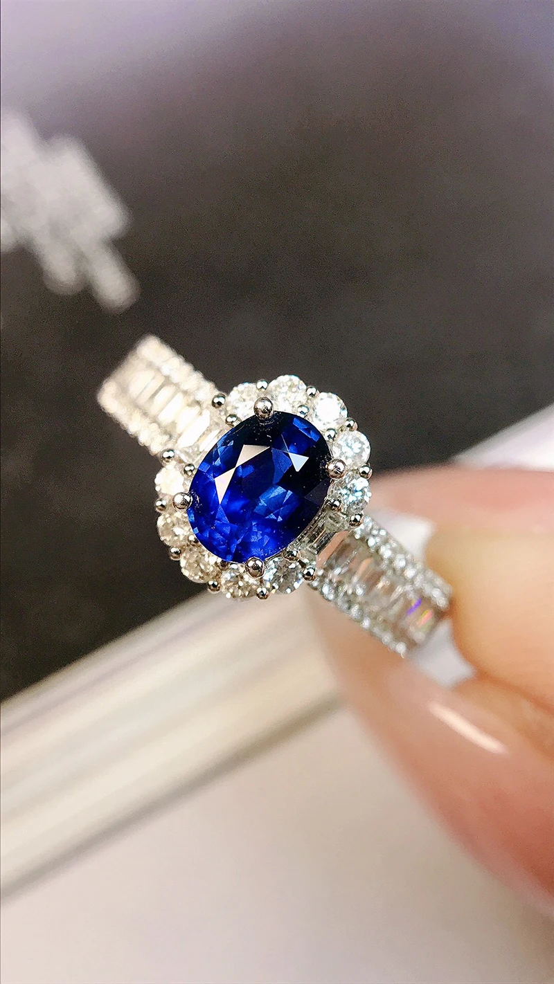 White Gold Flower Design Sapphire and Diamond Ring