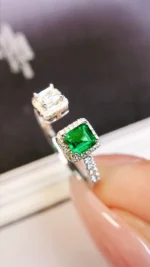White Gold Diamond and Emerald Engagement Ring - Image 2
