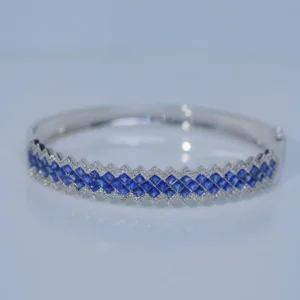 White Gold Sapphire and Diamond Bangle