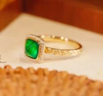 Yellow Gold Swat Emerald and Diamond Ring