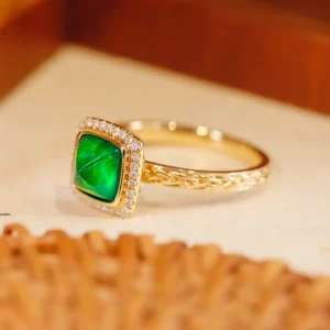 Yellow Gold Swat Emerald and Diamond Ring