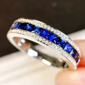 White Gold Sapphire and Diamond Engagement Ring