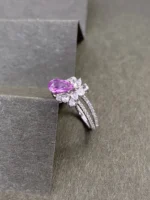 White Gold Pink Sapphire and Diamond Engagement Ring - Image 3
