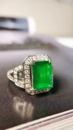 Radiant White Gold Emerald and Diamond Ring - Image 4