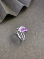 White Gold Pink Sapphire and Diamond Engagement Ring - Image 2